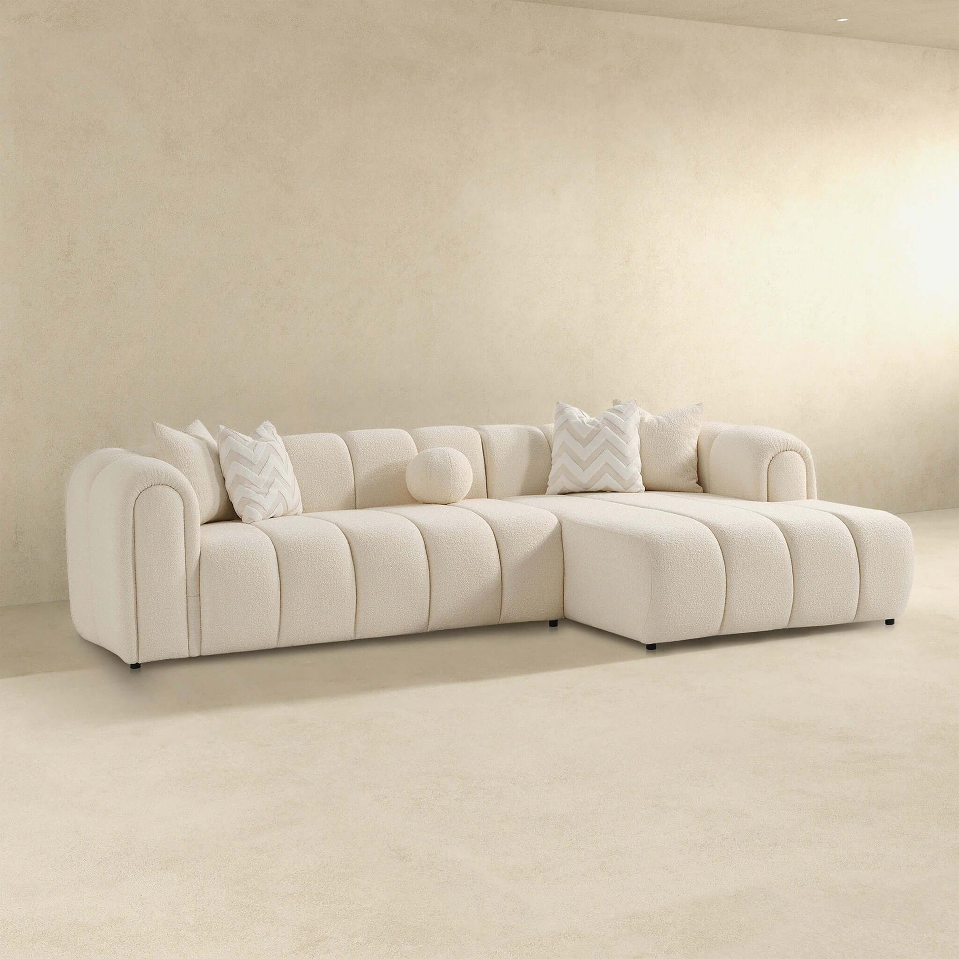 Beatrice ivory modern tufted right sectional sofa with plush cushions on Tampa Home & Garden Store