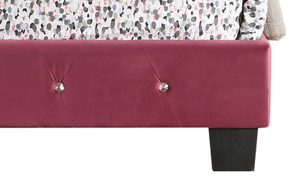 Luxurious Upholstered Bed in burgundy velvet with diamond tufting and crystal buttons on Tampa Home & Garden Store