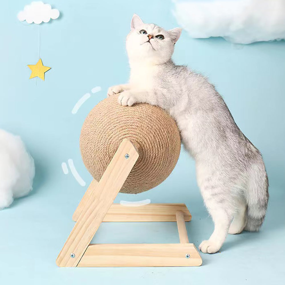 Professional Vertical Cat Toy Sisal Cat Catching Ball with natural sisal ball and wooden stand on Tampa Home & Garden Store