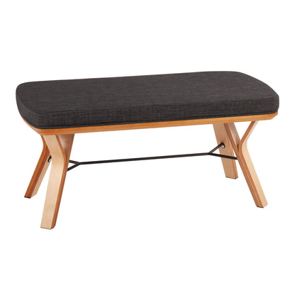 Mid Century Upholstered Bench cushioned seat dark gray fabric with light wood legs HouseOfZazla on Tampa Home & Garden Store