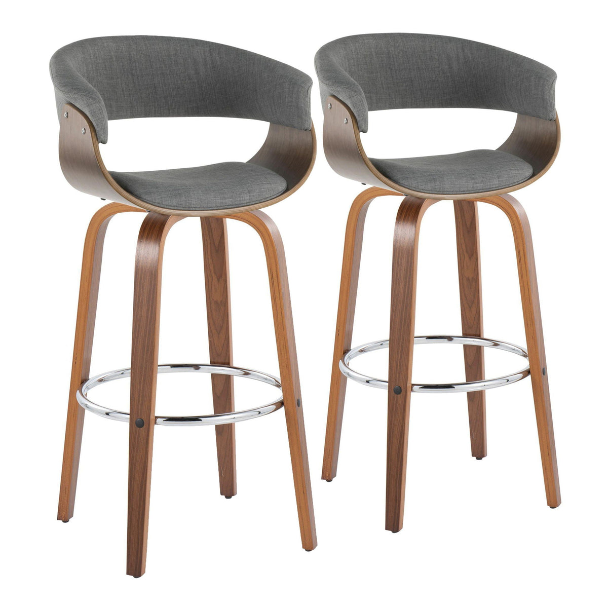 Barstools set: Vintage Mod fixed-height, grey upholstery with wood frames, 2-pack on Tampa Home & Garden Store