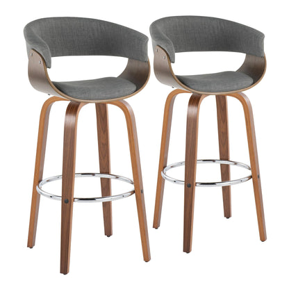 Barstools set: Vintage Mod fixed-height, grey upholstery with wood frames, 2-pack on Tampa Home & Garden Store