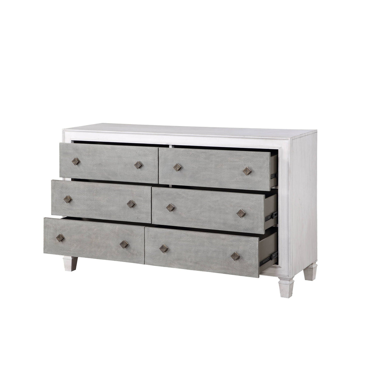 Katia Weathered Dresser with full-extension drawers in white and gray, by HouseOfZazla on Tampa Home & Garden Store