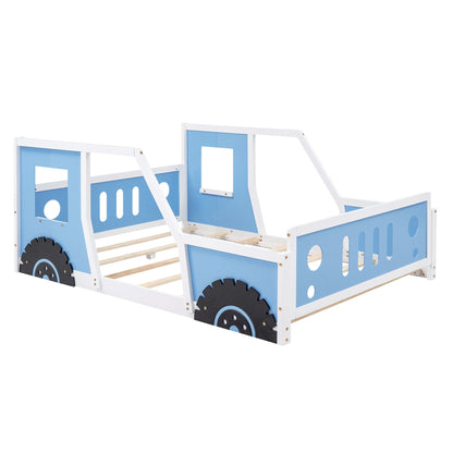 Classic car shaped platform bed with wheels in blue and white dual design HouseOfZazla on Tampa Home & Garden Store