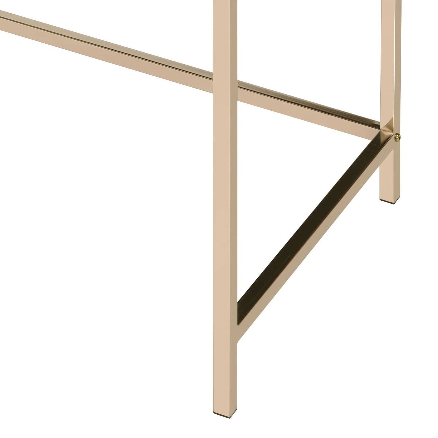 Ottey High Gloss Writing Desk rose gold metal frame with diagonal cross-brace legs on Tampa Home & Garden Store