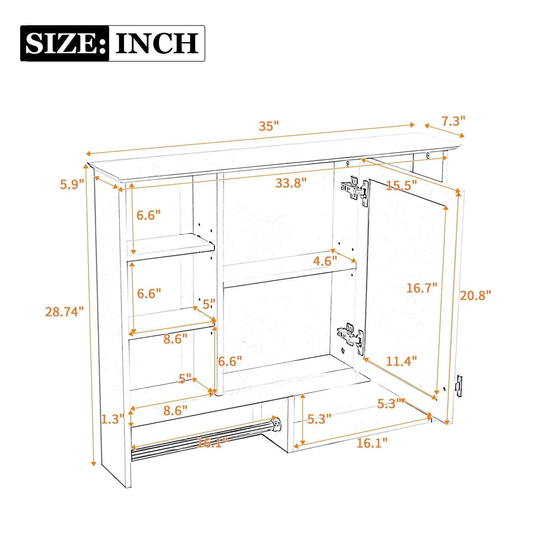 Wall mount 2-in-1 mirror medicine cabinet with adjustable shelves and open storage, white finish on Tampa Home & Garden Store