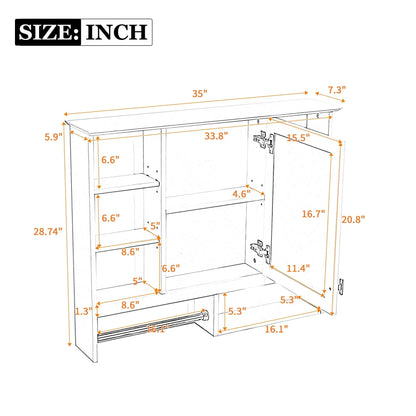 Wall mount 2-in-1 mirror medicine cabinet with adjustable shelves and open storage, white finish on Tampa Home & Garden Store
