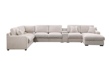 Celine Fabric Corner Sectional Sofa with right-facing chaise, beige upholstery, cupholders on Tampa Home & Garden Store