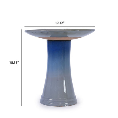 Ceramic Birdbath For Patio or Garden Blue Gray