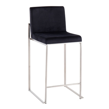 Contemporary high back counter stool with padded black upholstery and chrome frame on Tampa Home & Garden Store