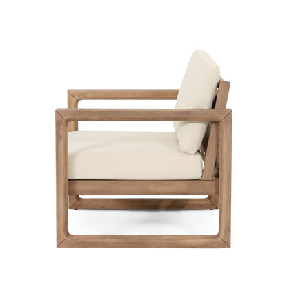 Outdoor Acacia Wood Patio Club Chair with cream cushions by HouseOfZazla on Tampa Home & Garden Store