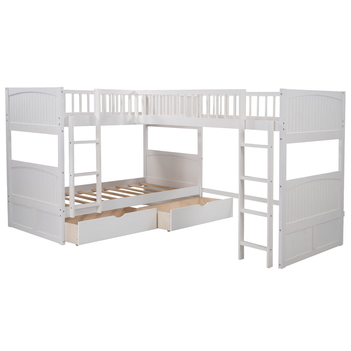 Bunk Bed With Loft And 2 Drawers white wooden frame with guard rails HouseOfZazla on Tampa Home & Garden Store