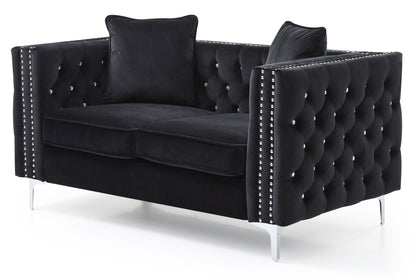 Elegant track-arm loveseat HouseOfZazla tufted micro suede with buttons and chrome legs on Tampa Home & Garden Store