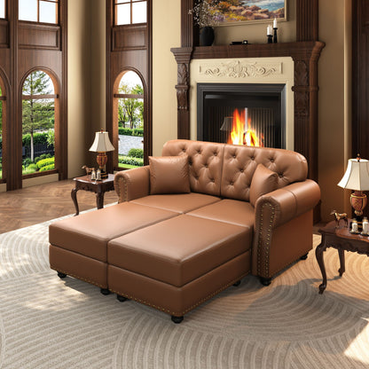 Upholstered Sofa with Nailhead and Ottoman