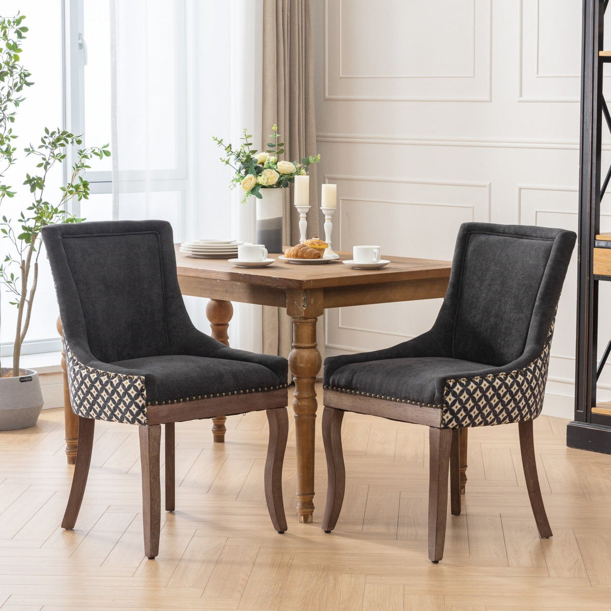 Ultra Side Dining Chair Set with solid wood legs in charcoal upholstery, two chairs on Tampa Home & Garden Store