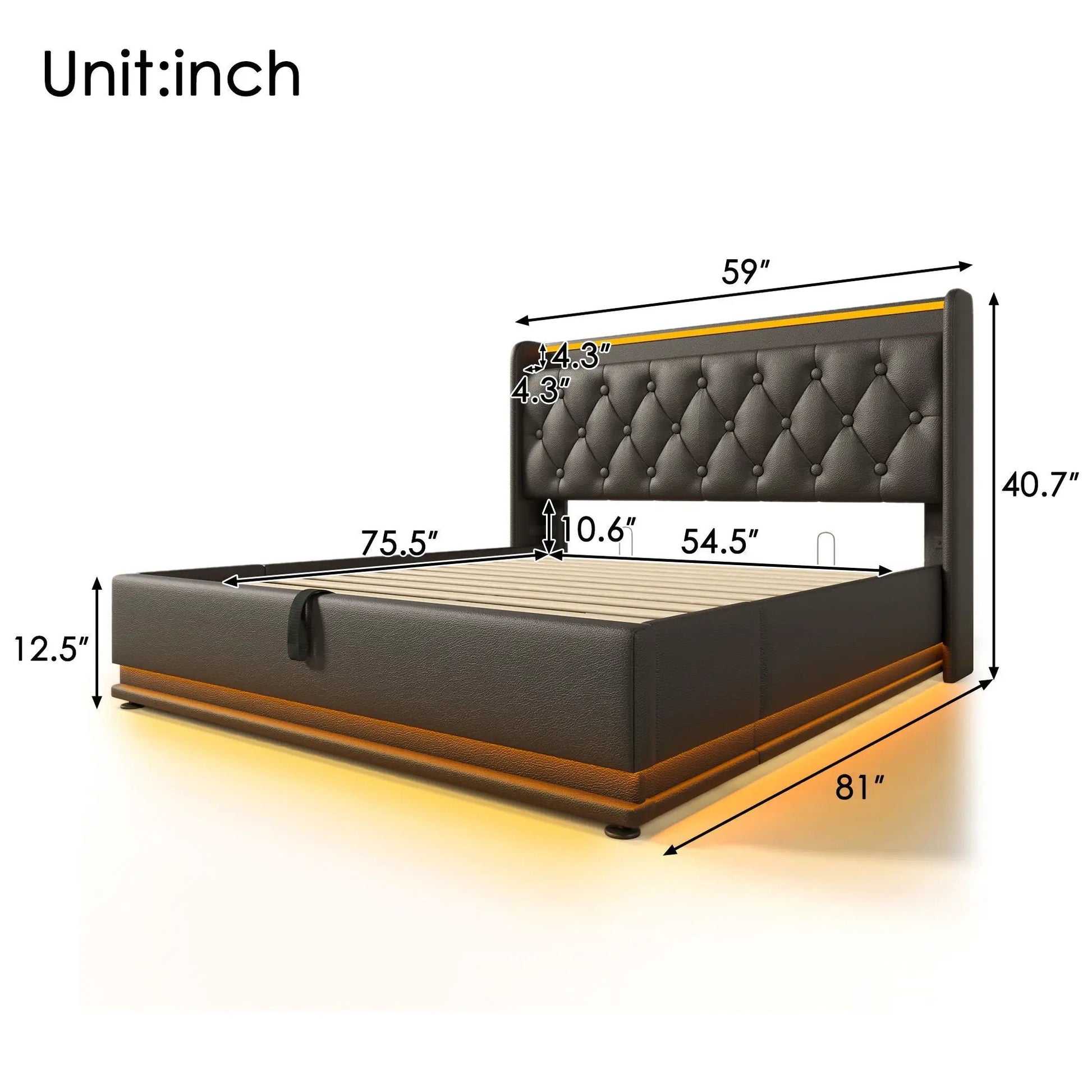 Upholstered storage bed with 360 LED and hydraulic storage by Unique Piece Furniture on Tampa Home & Garden Store