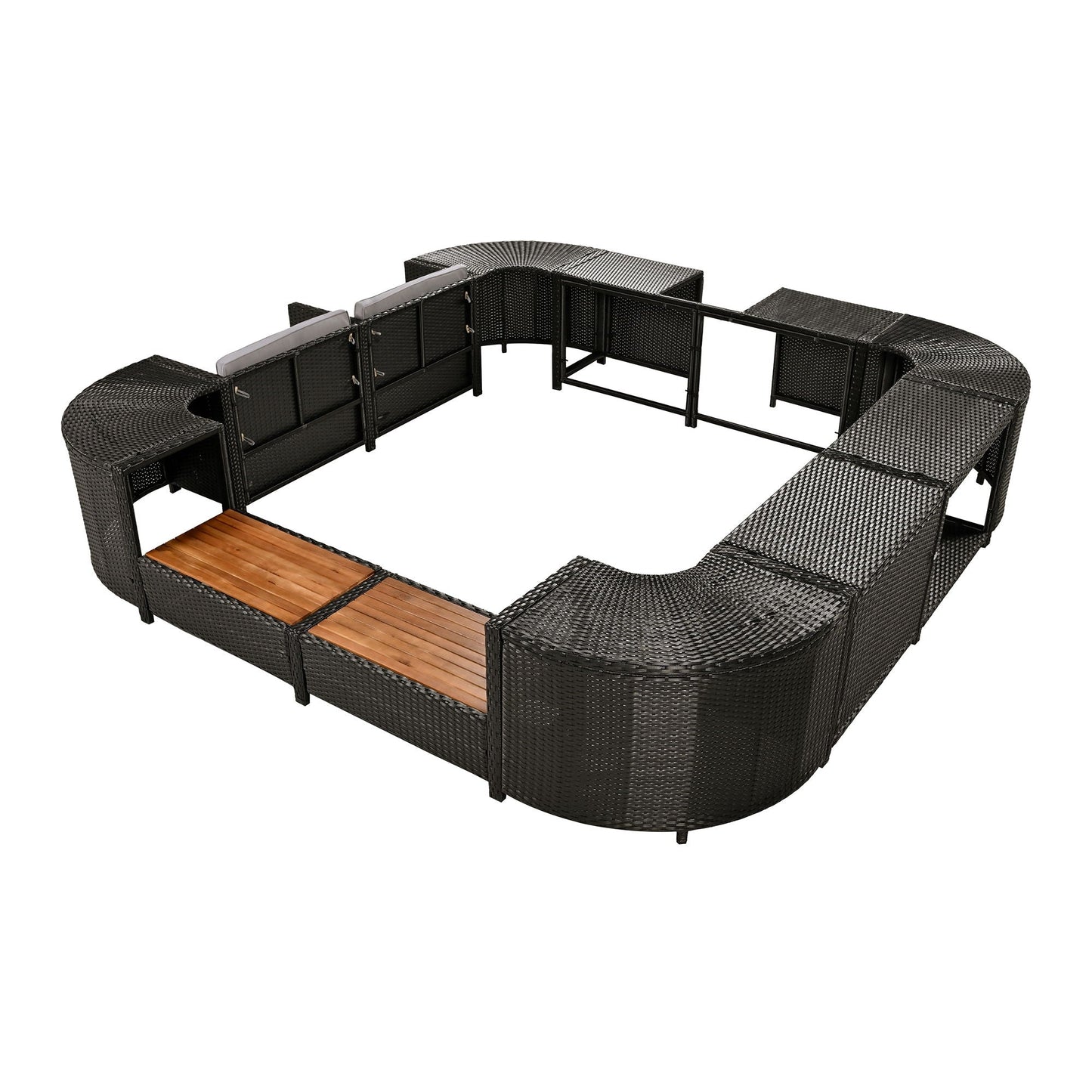 Outdoor Rattan Spa Frame and Modular Storage Seat