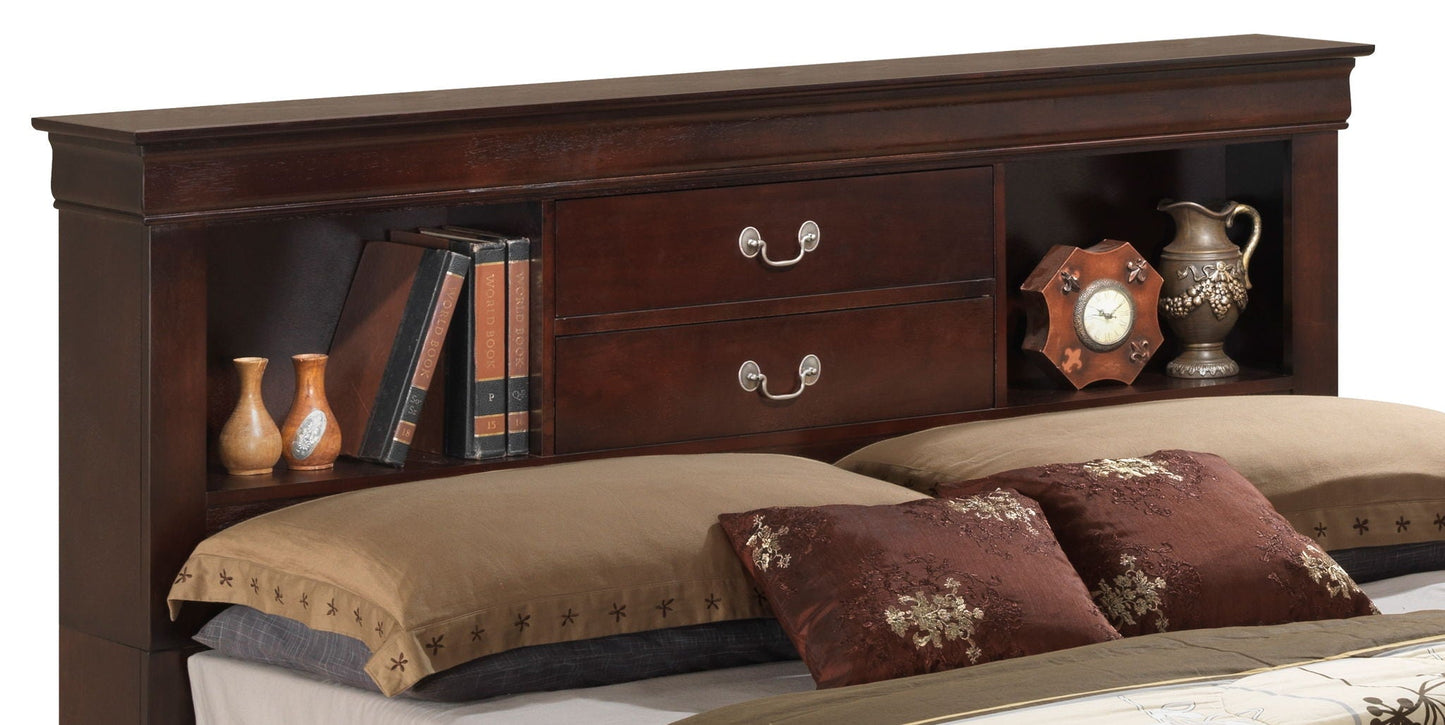 Louis Phillipe bookcase storage bed dark espresso wood with two drawer pulls HouseOfZazla on Tampa Home & Garden Store