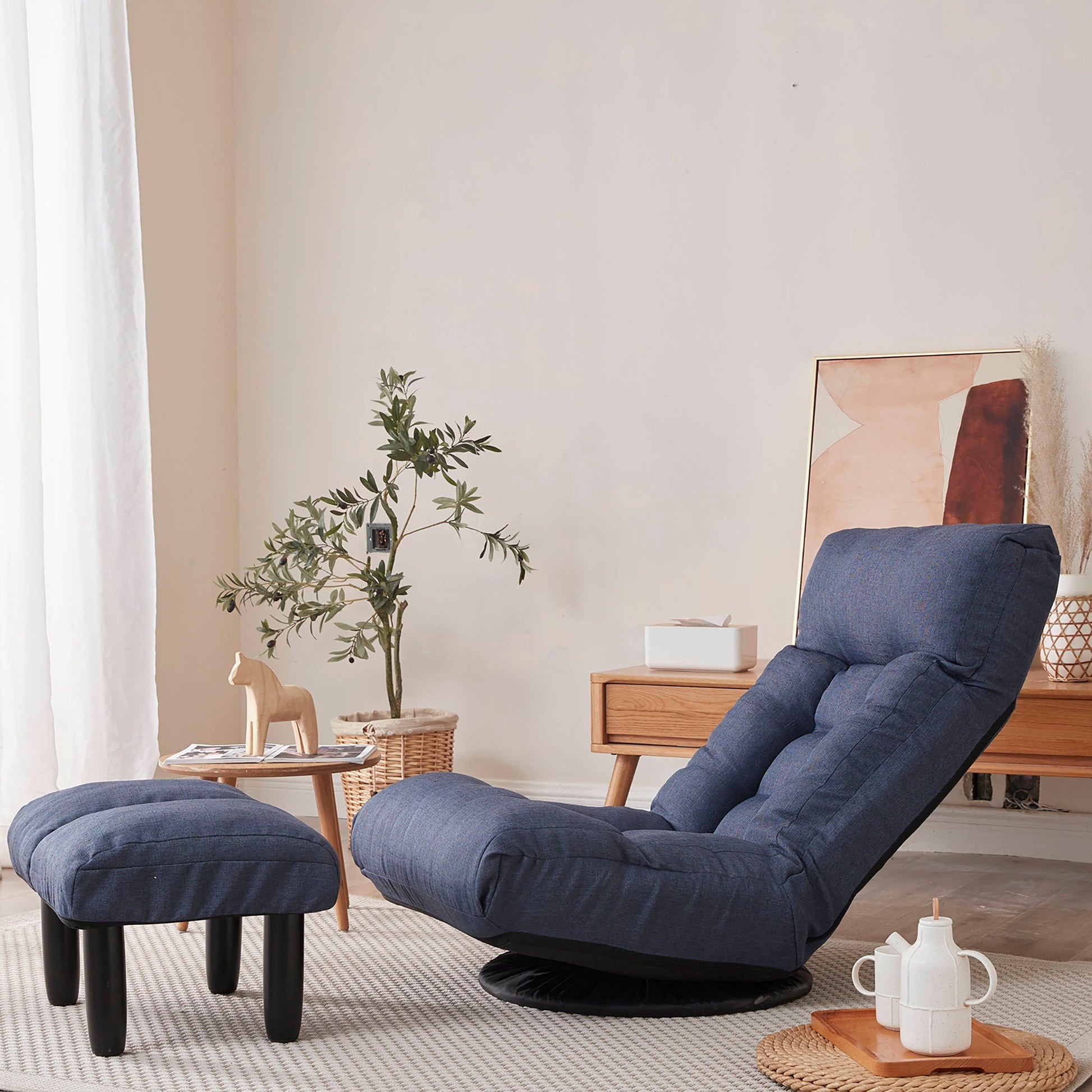 Adjustable Japanese reclining floor chair with metal frame, blue upholstery HouseOfZazla on Tampa Home & Garden Store
