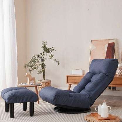 Adjustable Japanese reclining floor chair with metal frame, blue upholstery HouseOfZazla on Tampa Home & Garden Store