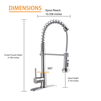 21in commercial kitchen faucet HouseOfZazla with dual function pulldown sprayhead brushed nickel on Tampa Home & Garden Store