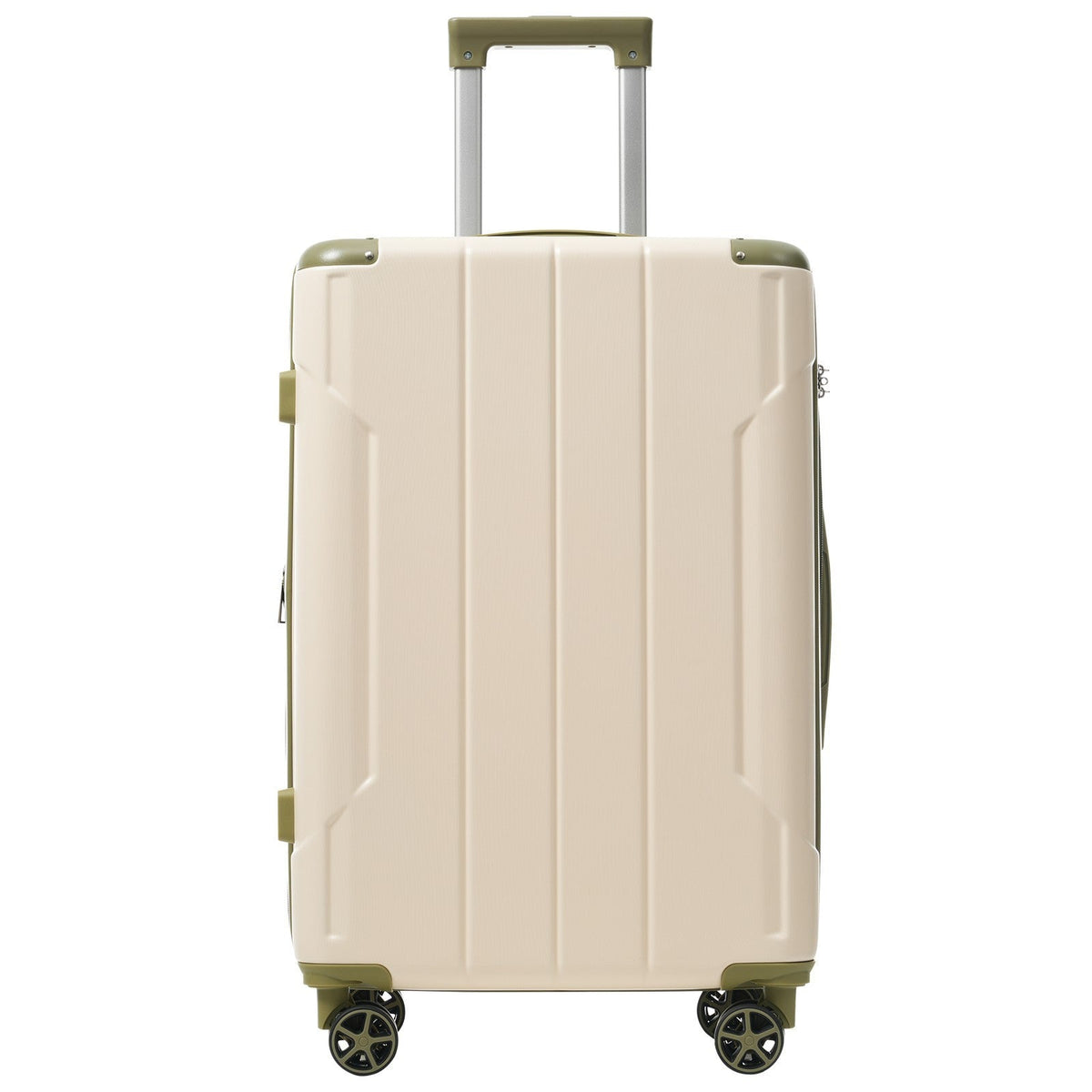 GigaTech 3-Piece expandable hard shell luggage beige with olive-green corners and spinner wheels on Tampa Home & Garden Store