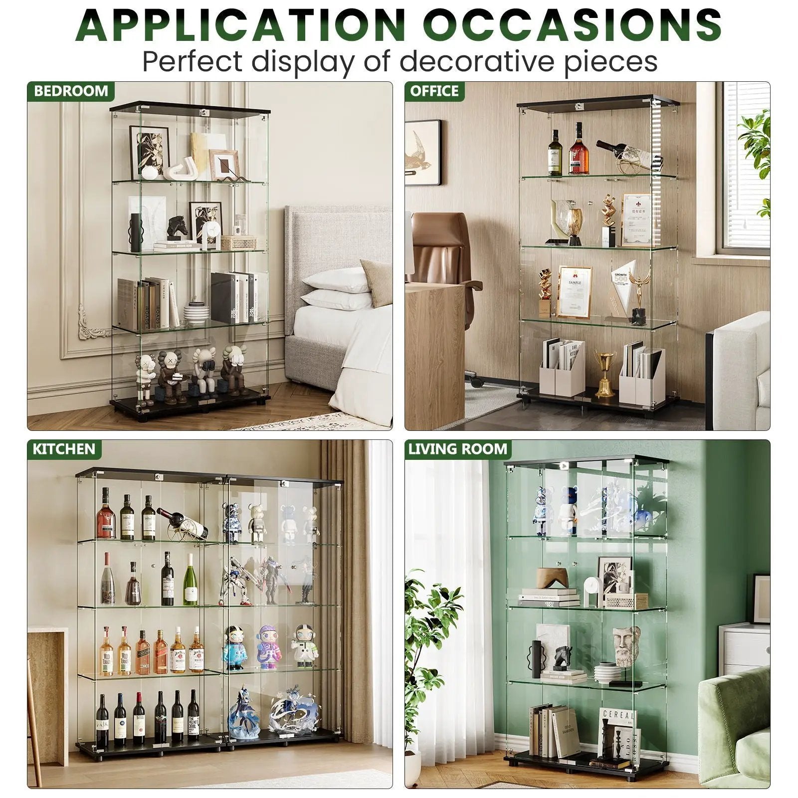Display cabinet with shelf, glass double doors and lock in black frame on Tampa Home & Garden Store