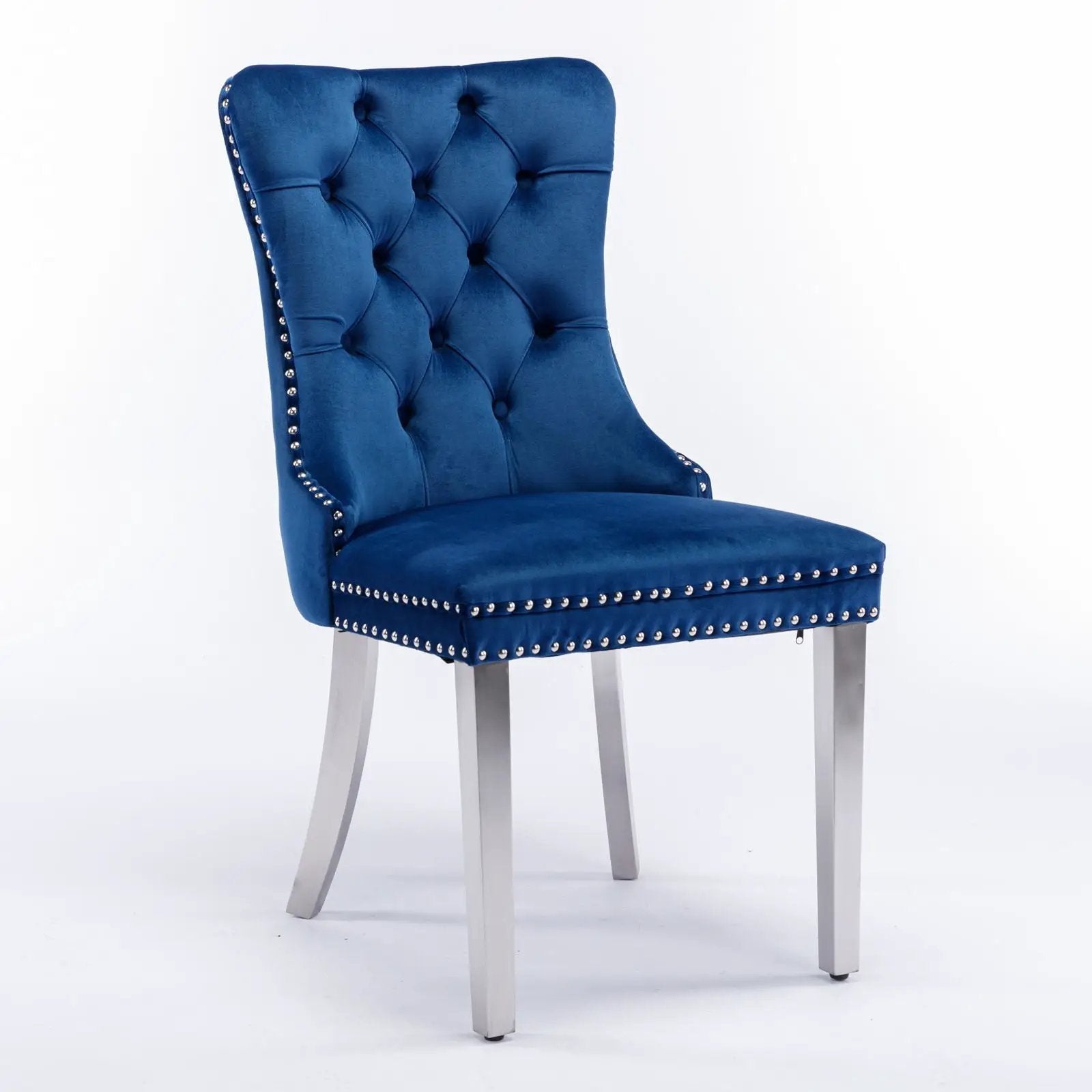 Nikki Contemporary Upholstered Dining Chair set of 2 in blue velvet with tufted back on Tampa Home & Garden Store