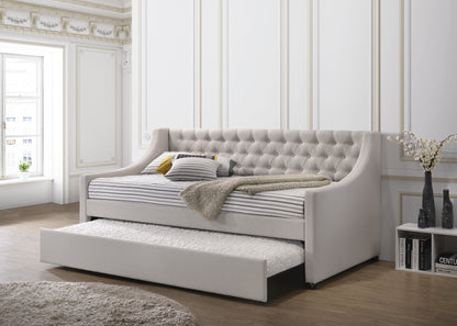 Lianna Fog Fabric Daybed with Trundle Twin light gray tufted upholstery by HouseOfZazla on Tampa Home & Garden Store