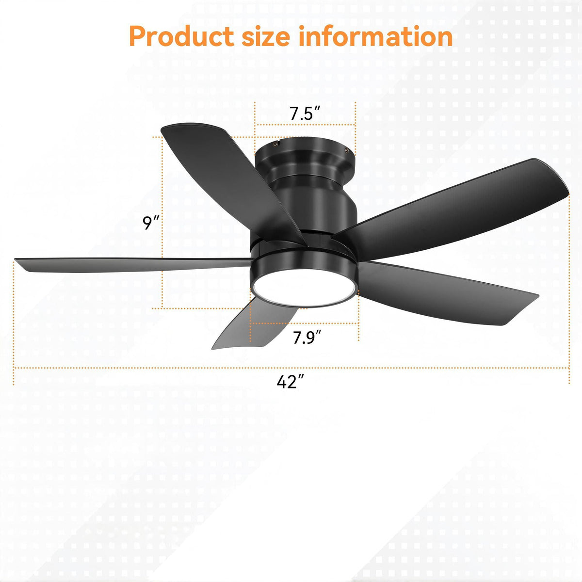 HouseOfZazla flush mount ceiling fan with 4 black blades and 18W LED light, remote control on Tampa Home & Garden Store