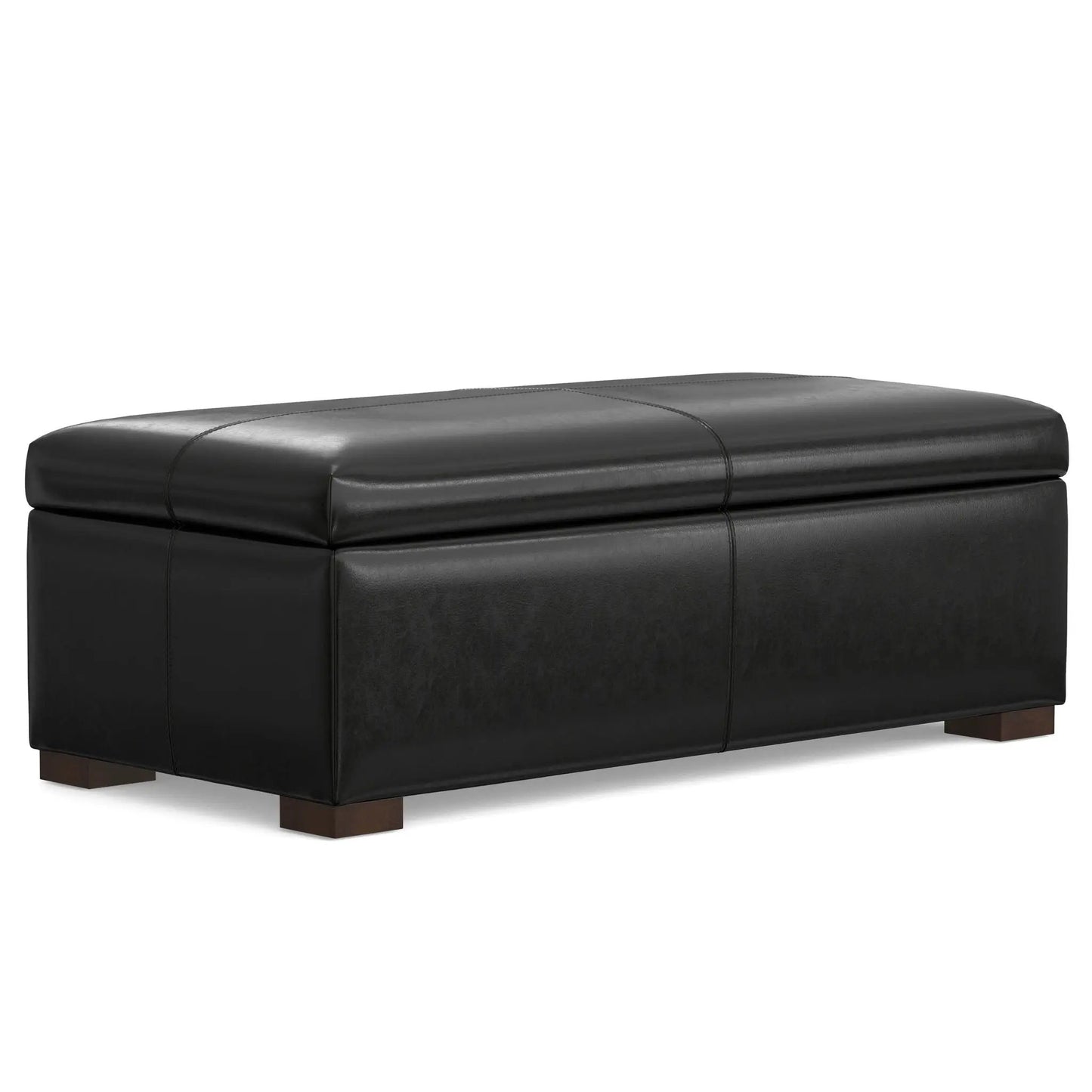 Gabbie black leather upholstered storage ottoman with wooden block legs on Tampa Home & Garden Store