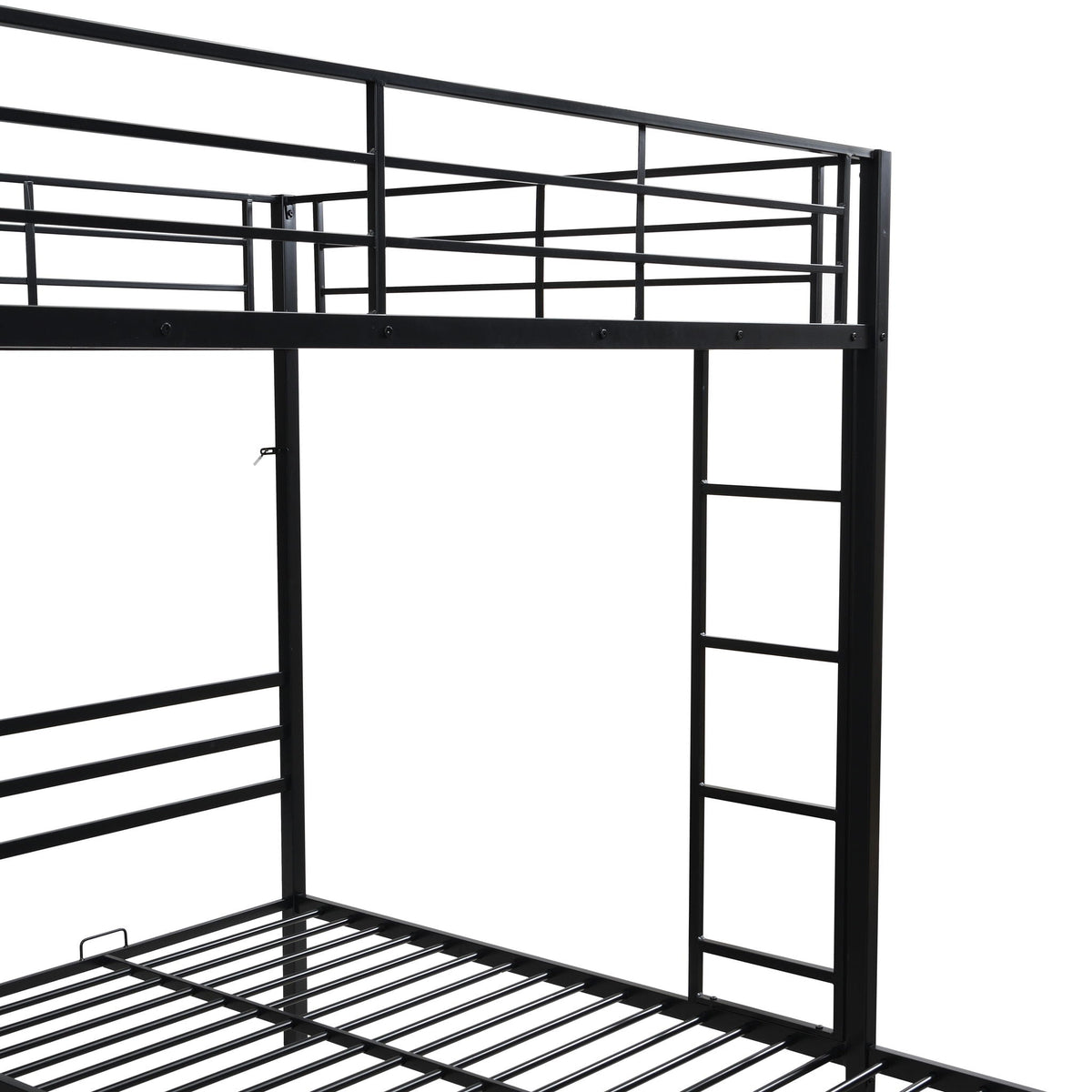 Black metal triple bunk bed frame by HouseOfZazla with vertical ladder and safety rails on Tampa Home & Garden Store