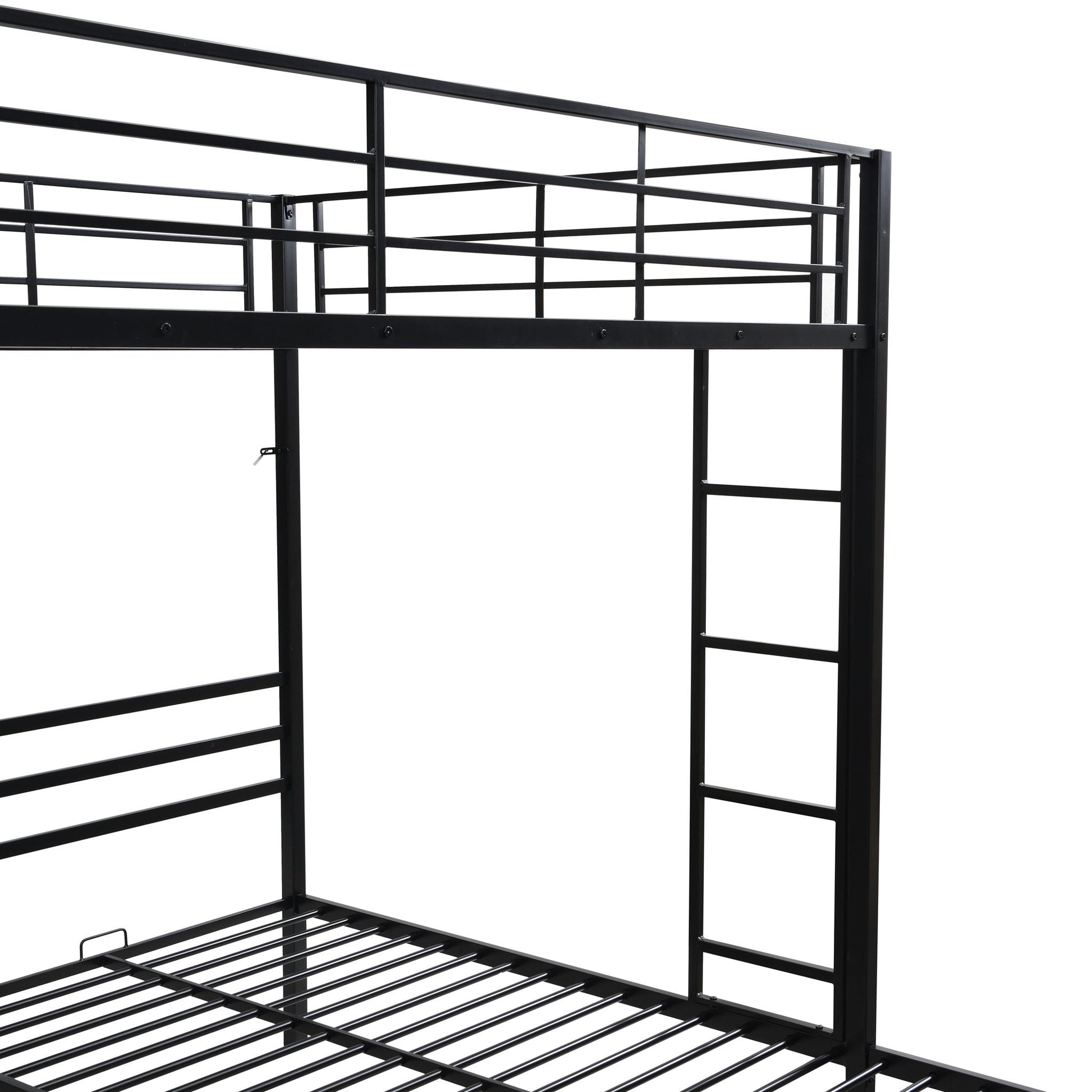 Black metal triple bunk bed frame by HouseOfZazla with vertical ladder and safety rails on Tampa Home & Garden Store