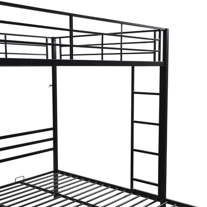 Black metal triple bunk bed frame by HouseOfZazla with vertical ladder and safety rails on Tampa Home & Garden Store