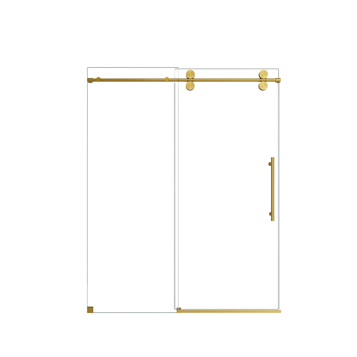 Clear tempered frameless sliding shower door by HouseOfZazla with gold hardware on Tampa Home & Garden Store