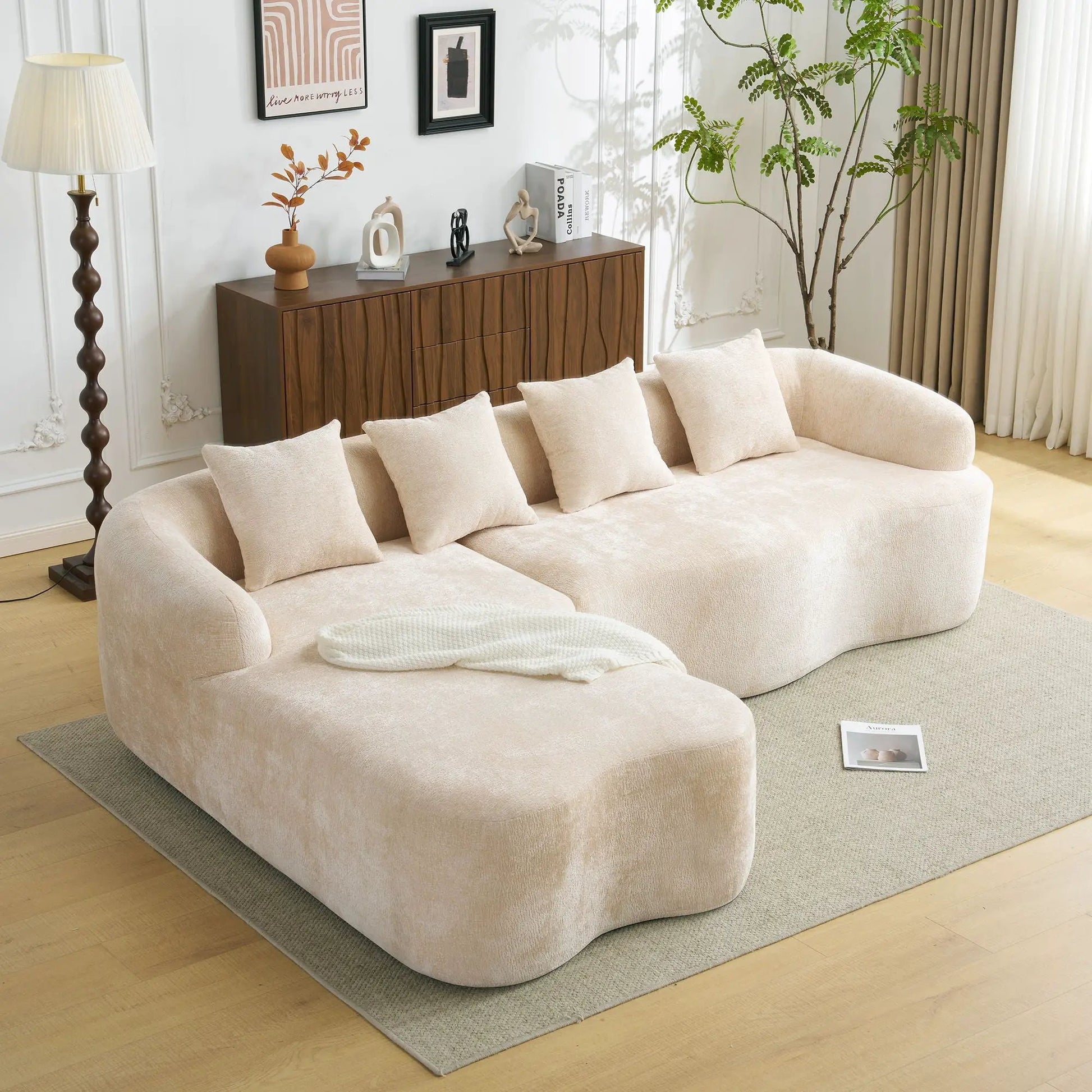 Modular L-Shape Sectional Sofa With Curved Chaise in beige upholstery stationary on Tampa Home & Garden Store