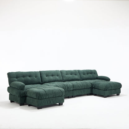 U Shaped 3-piece Couch Modular Sectional Sofa in forest green tufted fabric by HouseOfZazla on Tampa Home & Garden Store