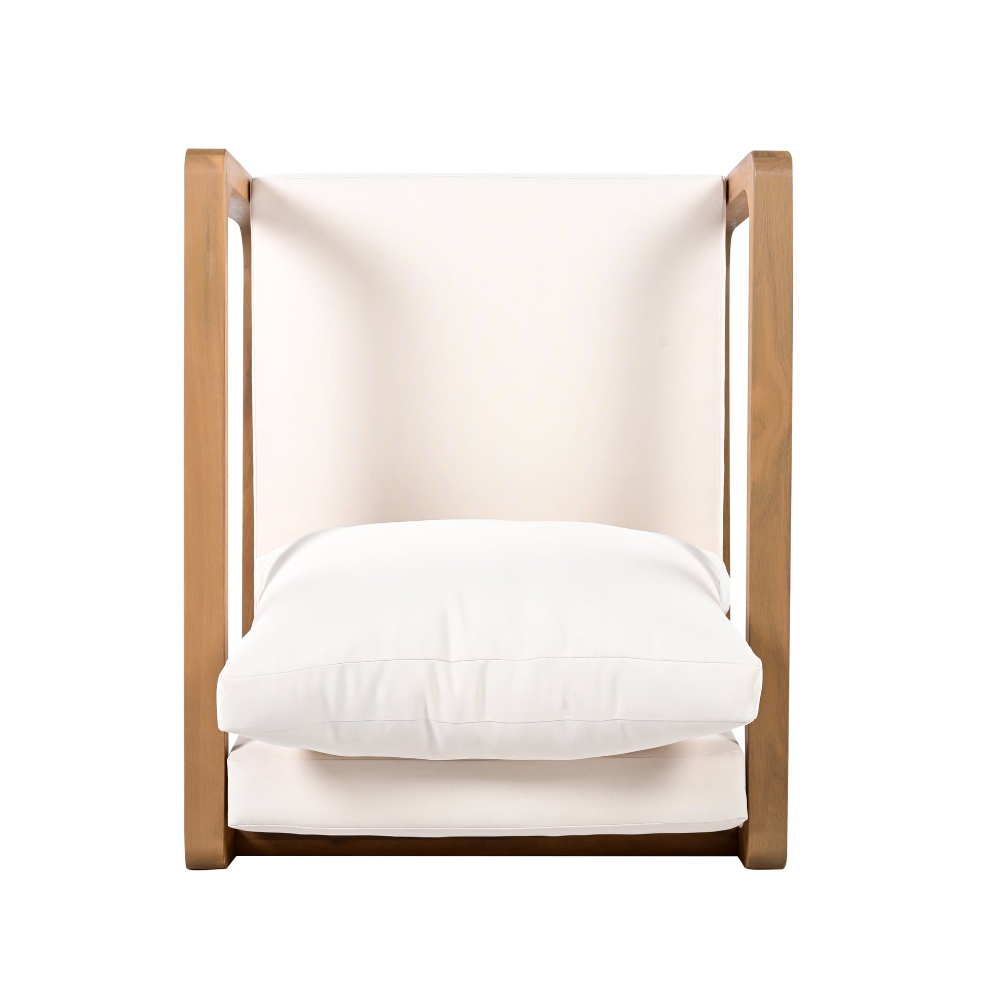 Acacia wood outdoor club chair with cream cushion on Tampa Home & Garden Store