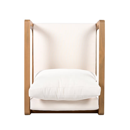 Acacia wood outdoor club chair with cream cushion on Tampa Home & Garden Store