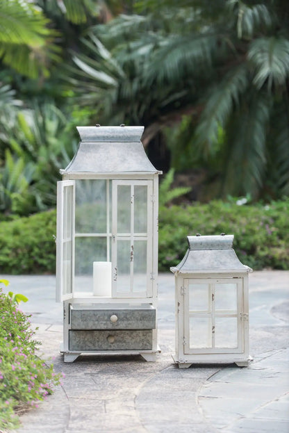 Wooden Lantern for Indoor and Outdoor Ivory Decor