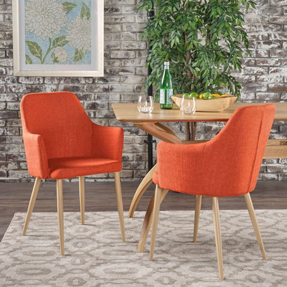 Elegant dining chairs with contoured support, orange fabric, set of 4 with light wood legs on Tampa Home & Garden Store
