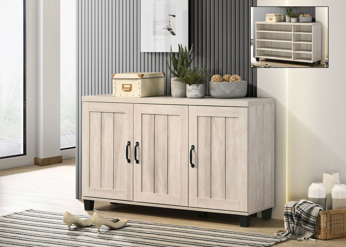 Oak Finish 3-Door Shoe Cabinet with Adjustable Shelves Dusty Gray by HouseOfZazla on Tampa Home & Garden Store