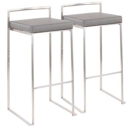 Contemporary stackable barstool set with padded gray seats and metal frames 2 stools on Tampa Home & Garden Store