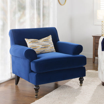 Accent Arm Chair with Casters blue velvet upholstery solid hardwood frame HouseOfZazla on Tampa Home & Garden Store