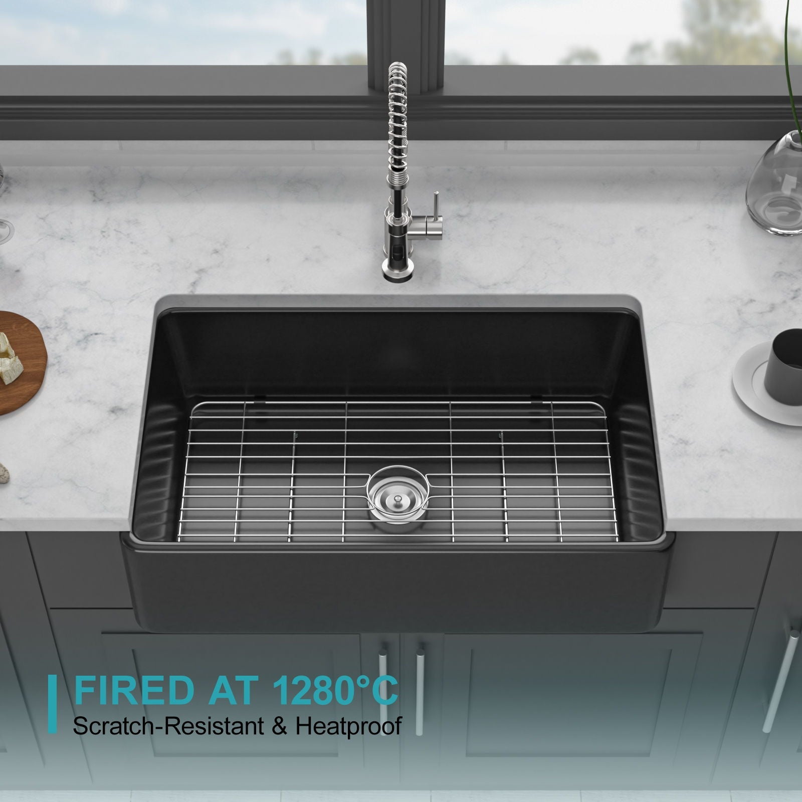 Undermount sink with chrome pull-down faucet, ceramic single bowl, countertop on Tampa Home & Garden Store