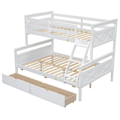 White bunk bed with ladder and safety rails by Unique Piece Furniture with under-bed drawers on Tampa Home & Garden Store