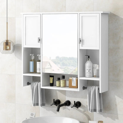 White wall mounted medicine cabinet with mirror, side doors and built-in towel bars on Tampa Home & Garden Store