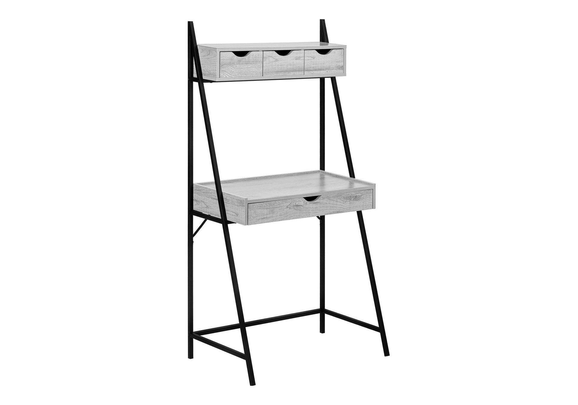 Leaning computer desk with light wood drawers and black metal frame, 3 small top drawers + bottom drawer on Tampa Home & Garden Store