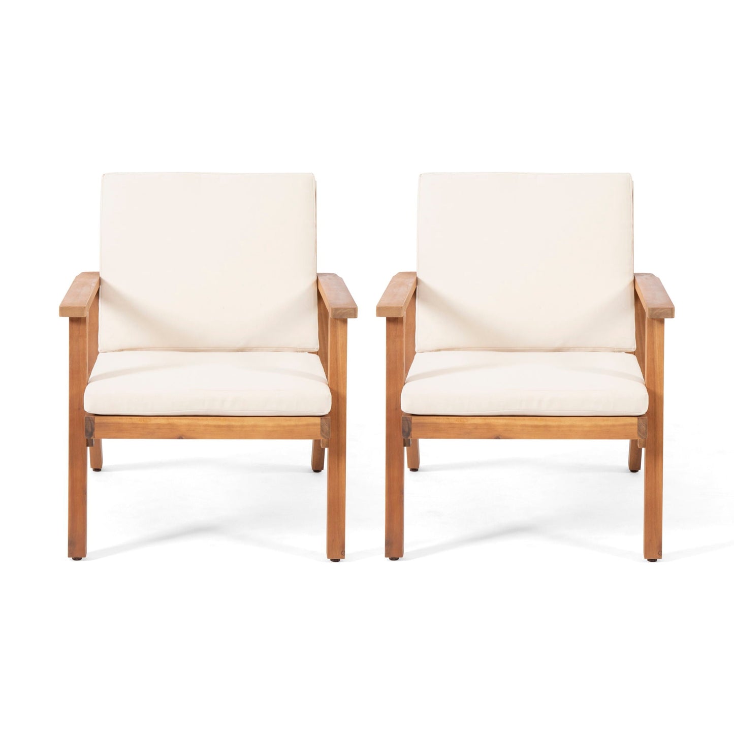 Outdoor Club Chair With Cushion pair, cream cushions, natural wood frame, HouseOfZazla on Tampa Home & Garden Store