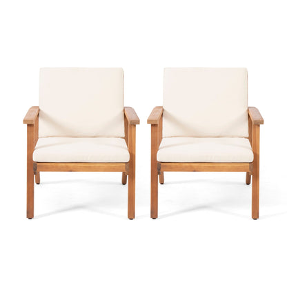 Outdoor Club Chair With Cushion pair, cream cushions, natural wood frame, HouseOfZazla on Tampa Home & Garden Store